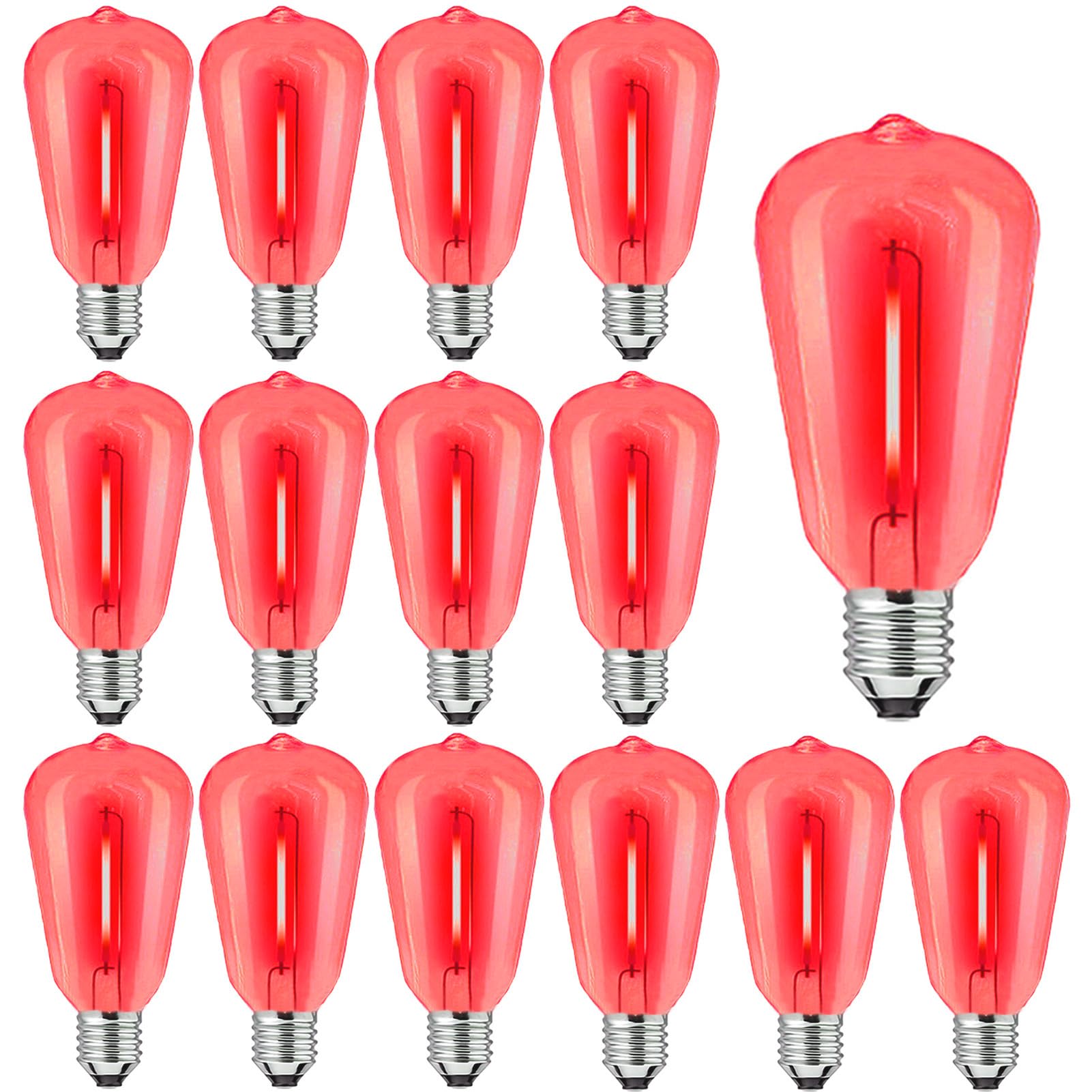 LRSUEYSKIN E17 LED Bulb Red ST40 Replacement Bulb 1W Shatterproof Plastic Colored Light Bulb Waterproof C9/E17 Screw Base ST40 String Light Replacement Bulb for Patio Yard Party Wedding, 15 Pack(Red)