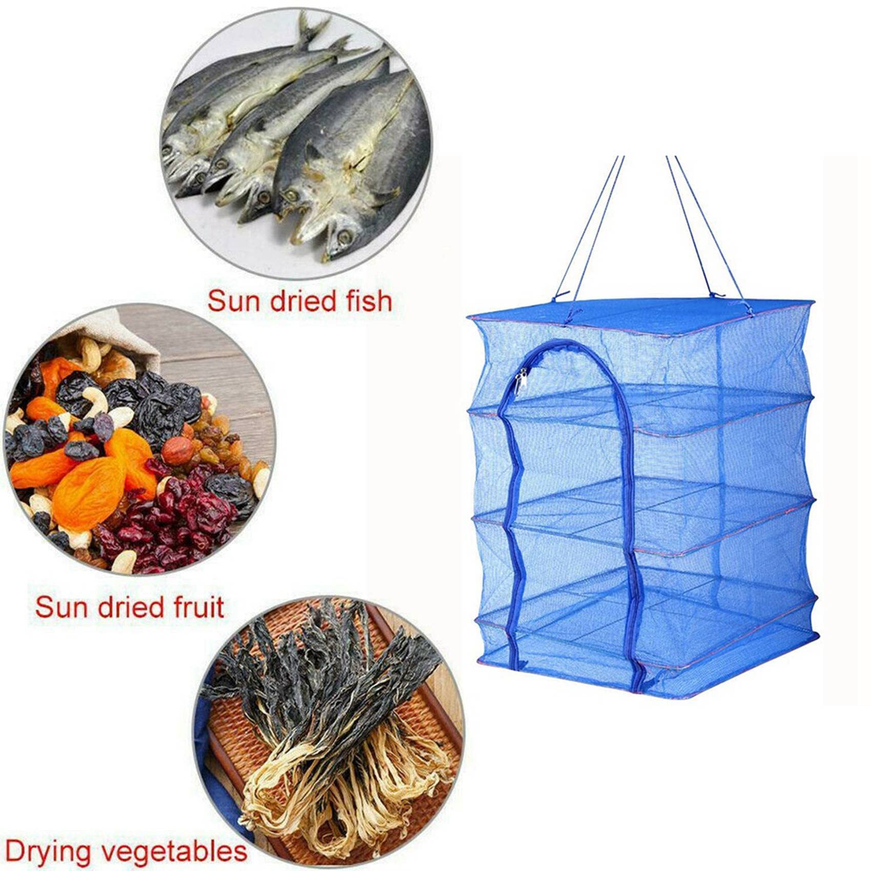 KTELI 2Pcs Foldable 4 Layers Drying Rack for Vegetable Fish Dishes Mesh Hanging Drying Net Hanging,Natural Way to Dry Food, Blue