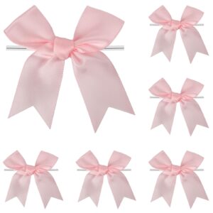 twist tie bows, satin ribbon bows - 3 inches, 50-pack for treat bags gift wrapping basket crafts wedding baby shower brithday christmas party decorations (pink)