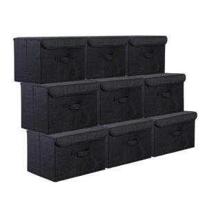 9 pack decorative storage bins containers & fabric bins with lids storage baskets for shelves drawers, desktop, closet, playroom, classroom, office, bedroom, home, garage (black, 14.9x10x10)