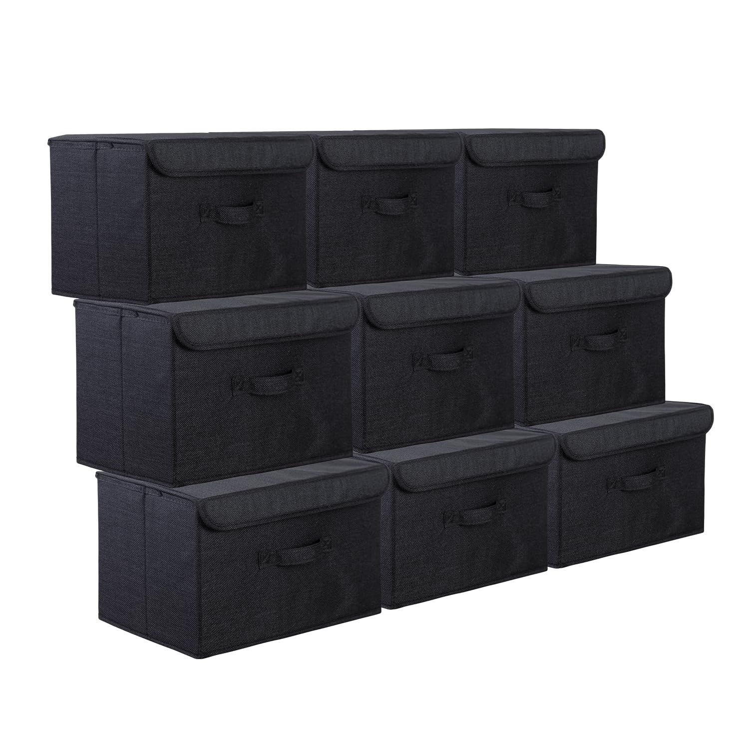 9 Pack Decorative Storage Bins Containers & Fabric Bins with Lids Storage Baskets for Shelves Drawers, Desktop, Closet, Playroom, Classroom, Office, Bedroom, Home, Garage (black, 14.9x10x10)