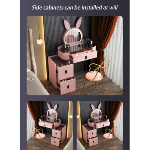 SFJATTA Pink Vanity Dressing Table Set, Wooden Makeup Desk with Cushioned Stool, Girls Women Vanity Desk for Bedroom Dressing Room, for Modern Bedroom Small Space (Pink Table) (Size : 80cm/31.5in)