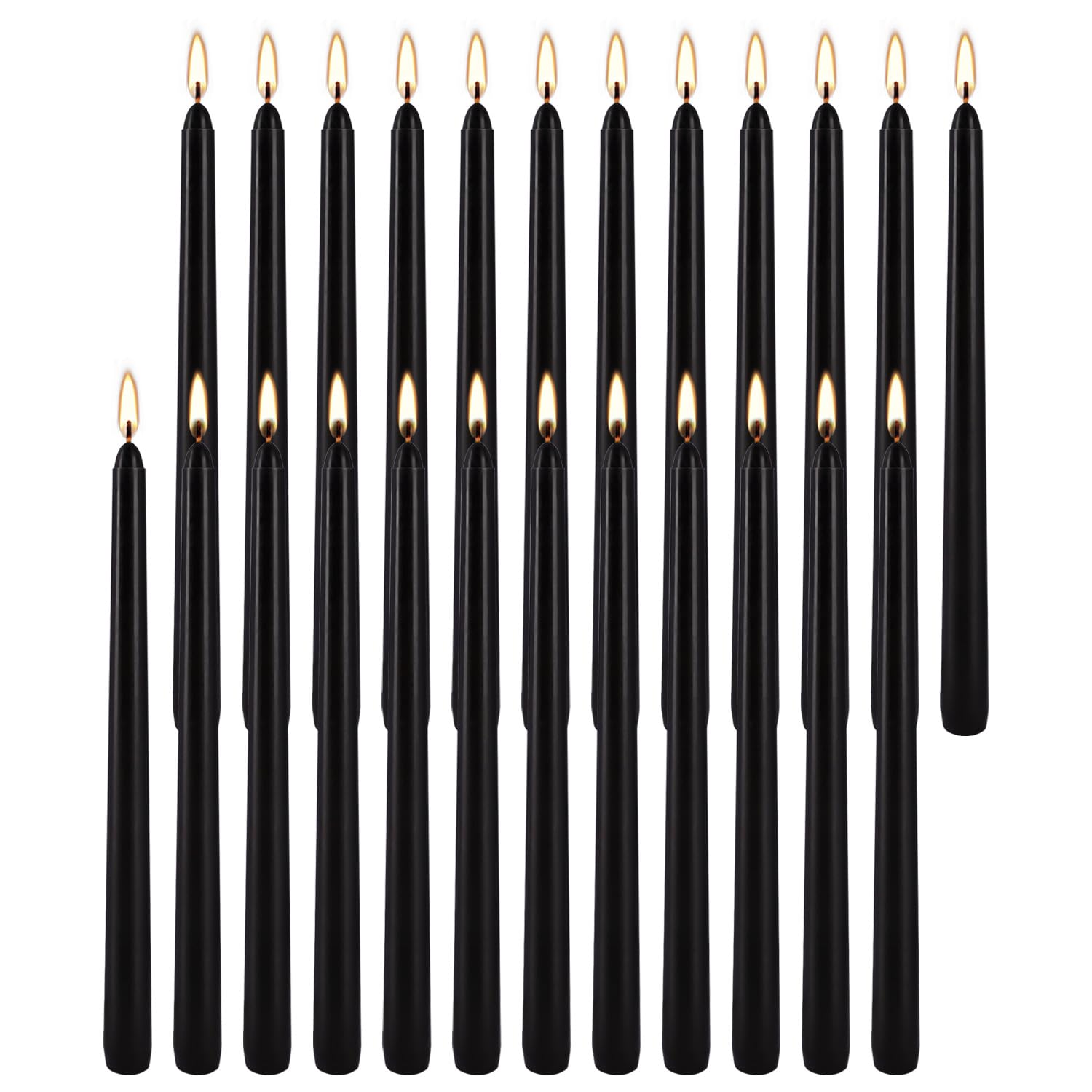 Black Taper Candles - Set of 24 Dripless Candles - 10 inch Tall, 3/4 inch Thick - 7.5 Hour Clean Burning