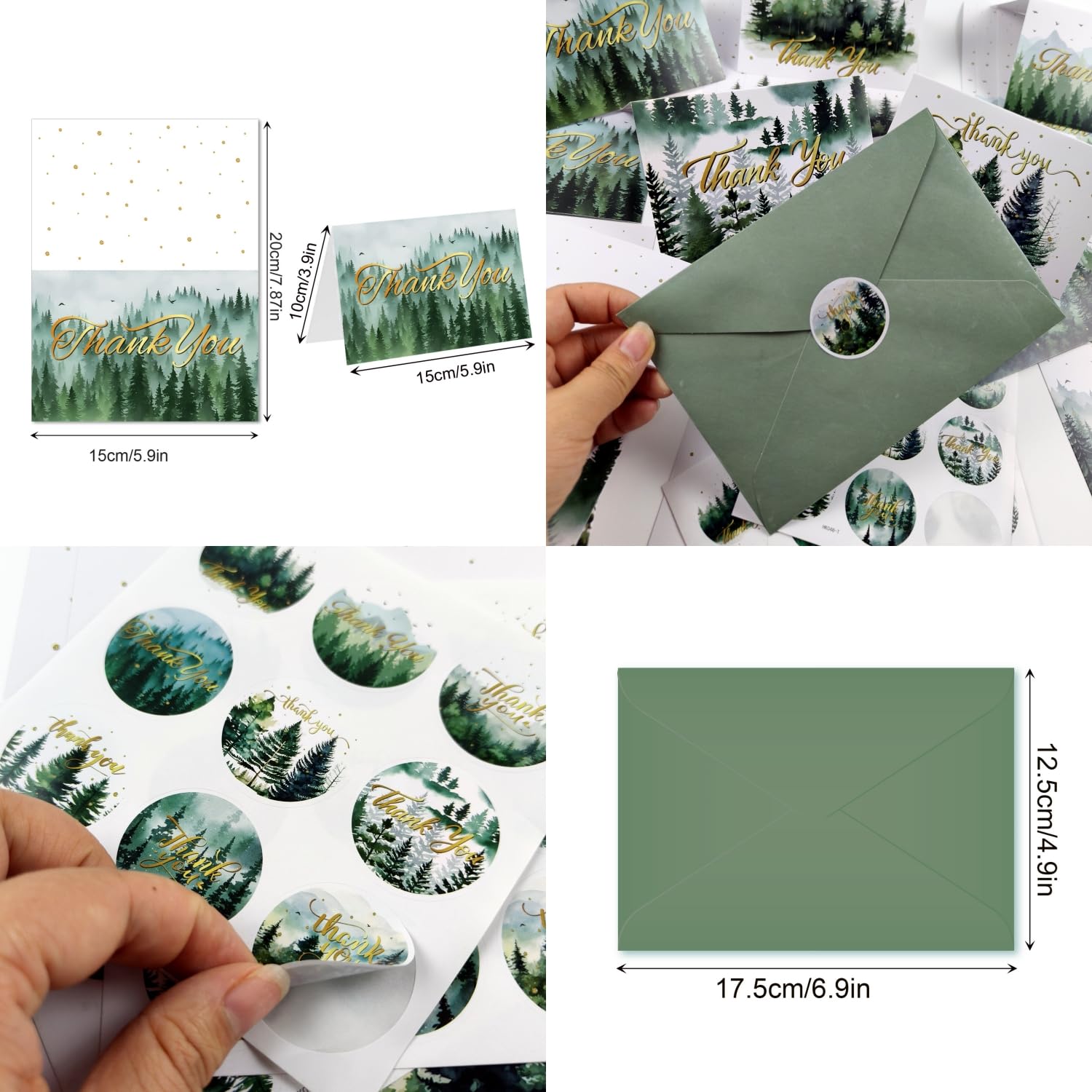 LOONELO Thank You Greeting Cards, 24 Set Forest Thanks Cards with Envelopes & Stickers, 6 Designs Mountains Landscape Appreciate Cards Bulk for Birthday, Baby Shower, Wedding, Gratitude Appreciation