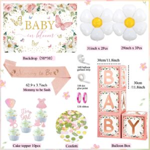 Daidle Baby in Bloom Shower Decorations, Girl Baby Shower Decorations Set with Cake Topper & Backdrop & Mom to Be Sash & Baby Box & Balloon Arch Kit, Floral Party Decorations, Pink Theme Decor