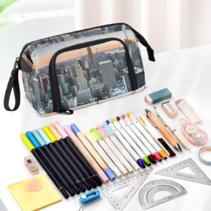 Yasala Pencil Case New York City Pen Pouch Holder Art Kits Storage Bag Cosmetic Organizer Carrying Case for Office Supplies Travel Bag for Makeup Large Stationary Bag with Handle