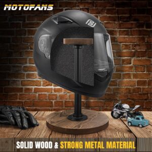 motofans® Industrial Style Helmet Stand, Rustic Burnt Solid Wood and Black Metal Pipe Cap and Wig Display Stand(1pcs)