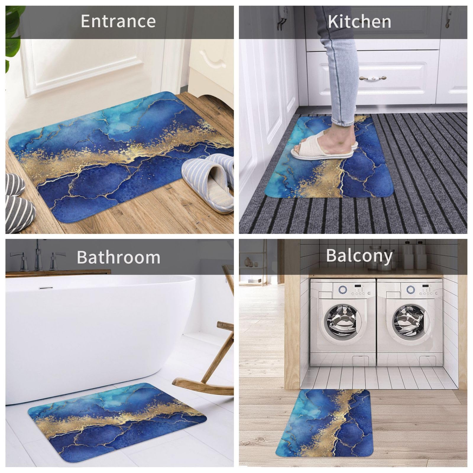 Jbofyee Blue Marble Area Rug Non-Slip Soft Microfiber Washable Inside Floor Mats Throw Rugs Carpet for Living Room Bedroom Office Dorm Home Decor, 36x24 Mat