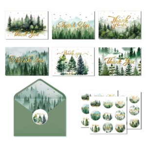 loonelo thank you greeting cards, 24 set forest thanks cards with envelopes & stickers, 6 designs mountains landscape appreciate cards bulk for birthday, baby shower, wedding, gratitude appreciation