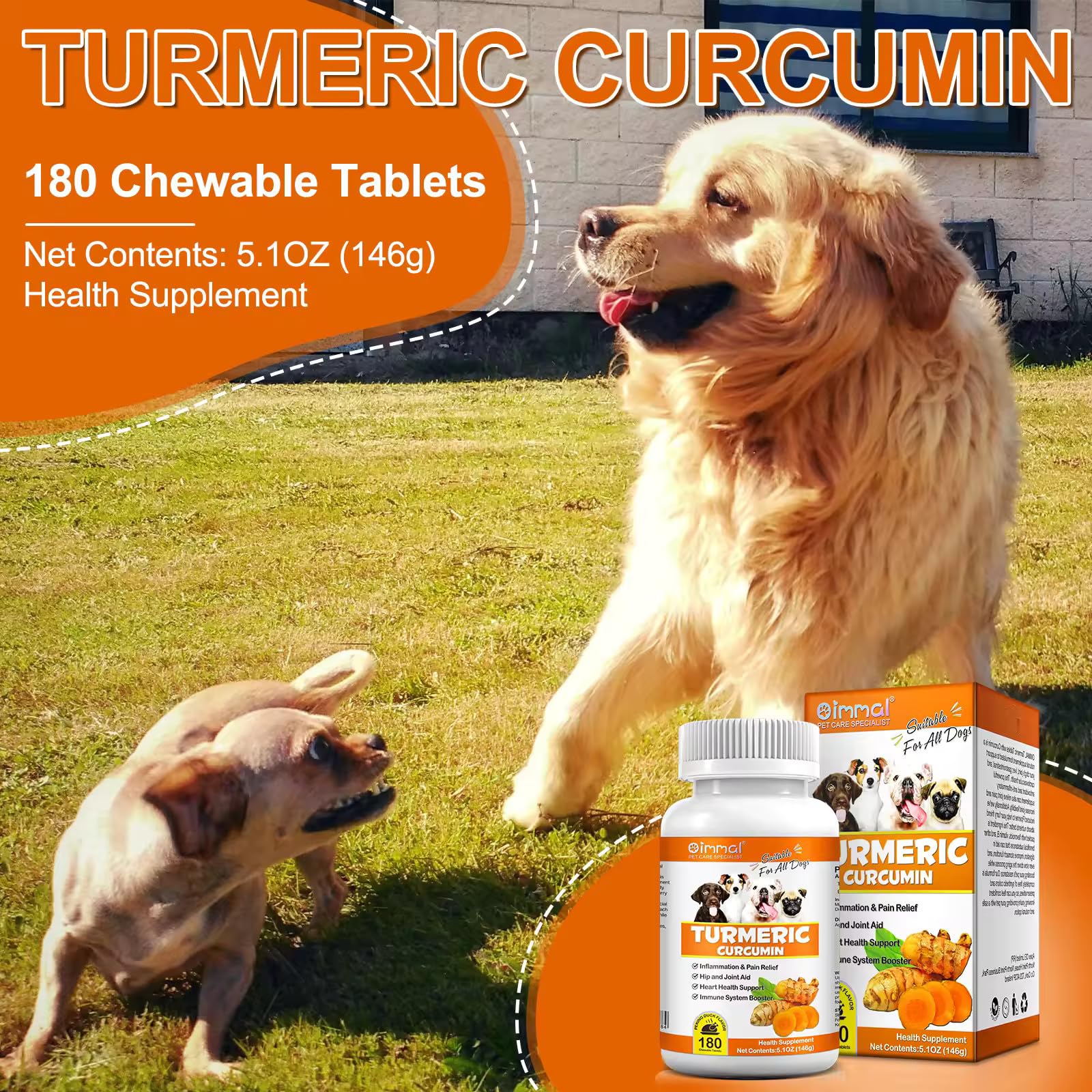 Tumeric and Curcumin for Dogs - 180 Count Tablet Treats – Helps Shedding, Skin Allergy, Itch and Dry Skin Relief, Hot Spots - Joint Health - Skin and Coat Supplement - Salmon Oil - Duck Flavor