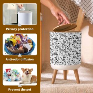 PHAIBHKERP Trash Can with Lid Music Notes Seamless Garbage Can Round Waste Bin Press Cover Dog Proof Wastebasket for Kitchen Bathroom Living Room Nursery 1.8gal