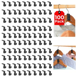 nusaile clothes hanger connector hooks - cascading hanger hooks extensions for clothes - sturdy plastic hanger extender hooks for closet organization - closet hanger organizers - 100pc black