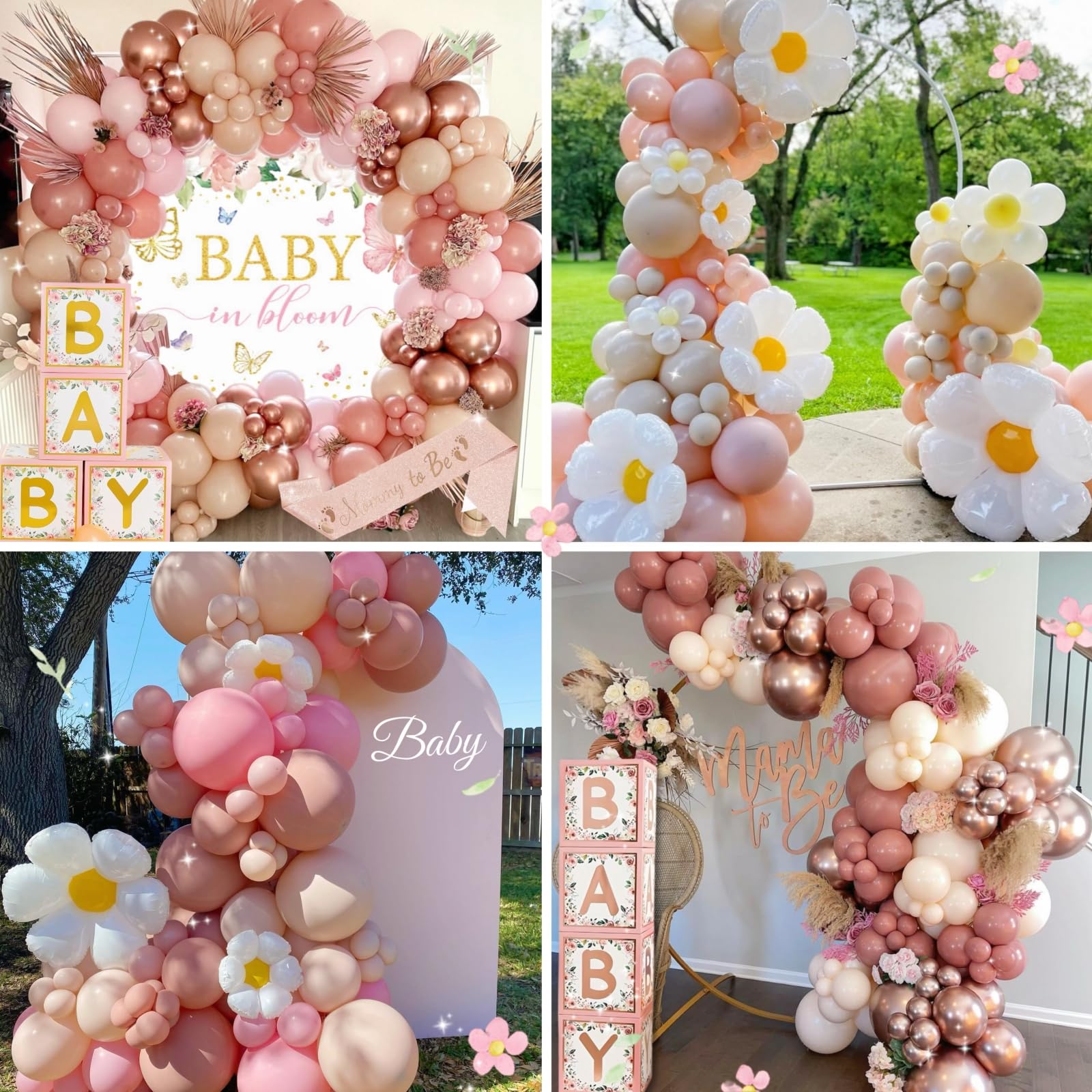 Daidle Baby in Bloom Shower Decorations, Girl Baby Shower Decorations Set with Cake Topper & Backdrop & Mom to Be Sash & Baby Box & Balloon Arch Kit, Floral Party Decorations, Pink Theme Decor