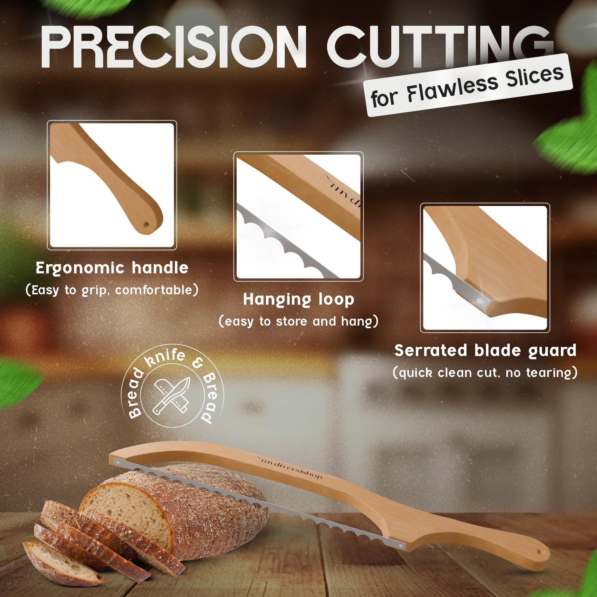 16" Sourdough Slicer for Homemade Bread with Strengthened Stainless Steel Blade - Premium Bow Bread Knife for Homemade Bread - Wooden Bread Bow Knife for Bagels, Baguettes - Sourdough Bread Slicer