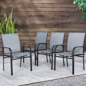 Incbruce Patio Chairs Set of 4, Textilene Fabric, Outdoor Dining Chairs Made of Steel Materials for Garden, Backyard, Lawn（Grey）