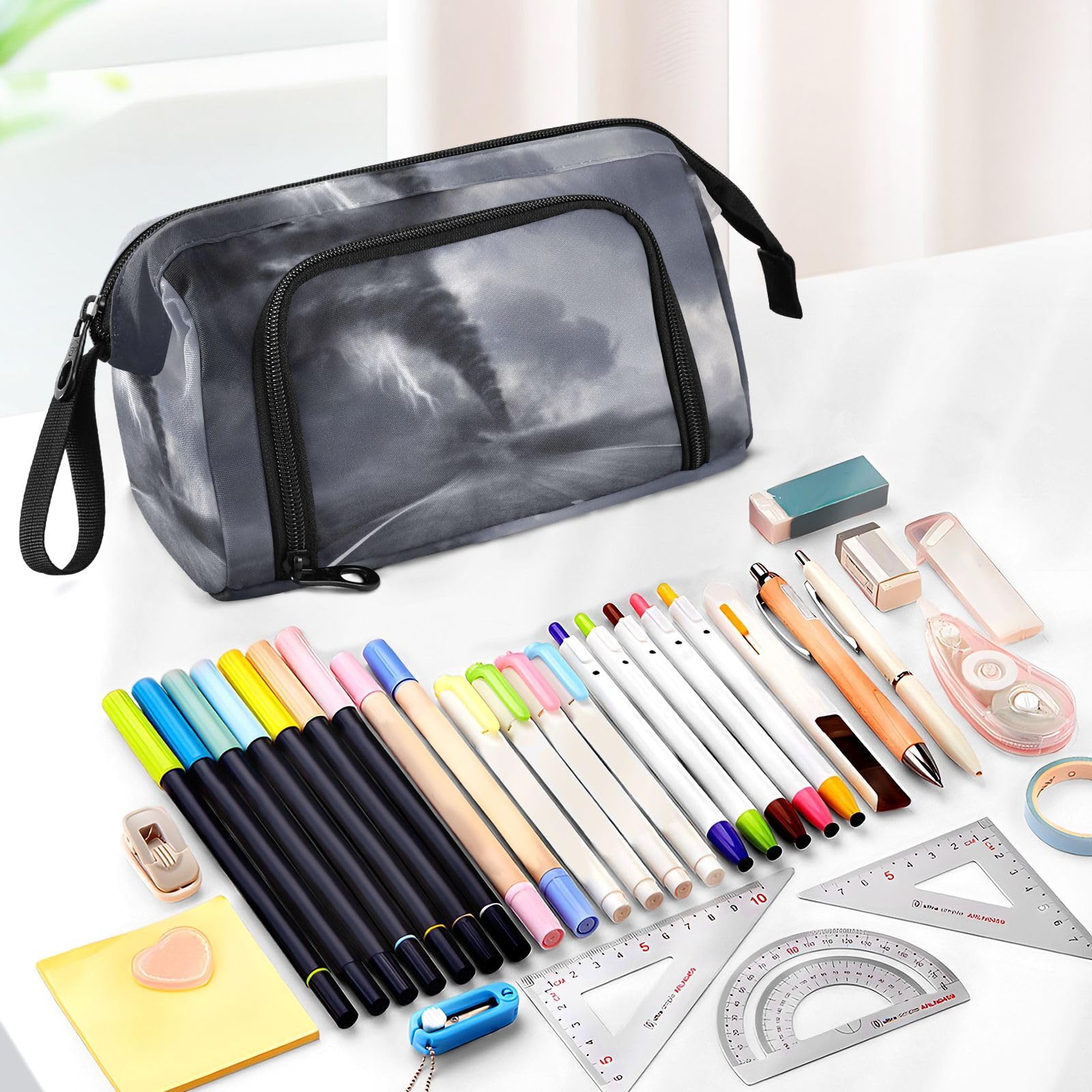 Yasala Pencil Case Tornado Pen Pouch Holder Art Kits Storage Bag Cosmetic Organizer Carrying Case for Office Supplies Travel Bag for Makeup Large Stationary Bag with Handle