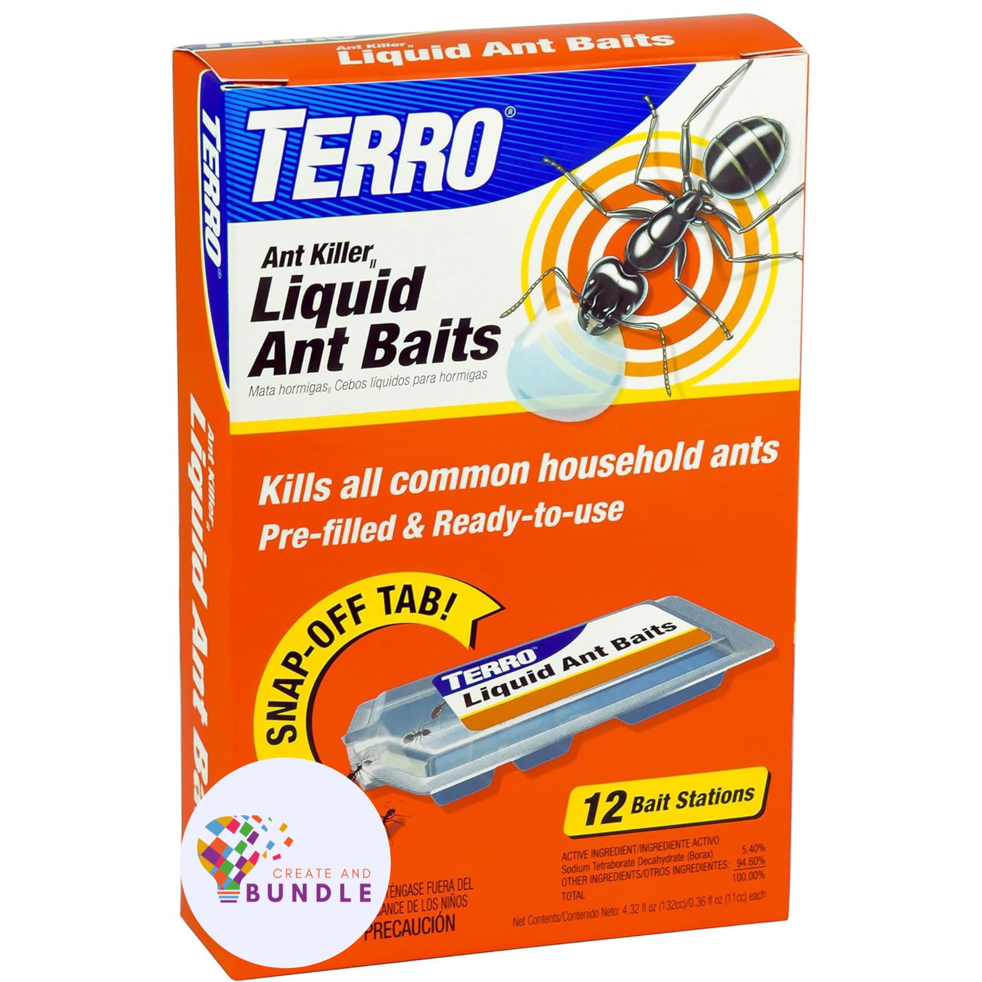 T300B Liquid Ant Killer - 12 Bait Stations, Effective Indoor & Outdoor Ant Control, Safe for Pets, Quick Results + Create Sticker