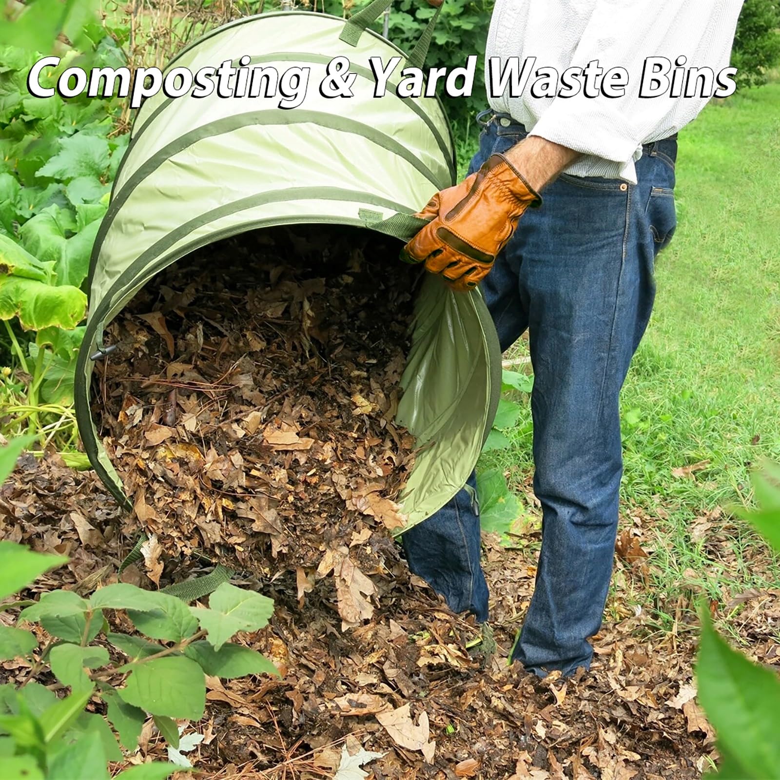 YUDI & GARDEN 45 Gallon-Collapsible Garden Bag,Collapsible Trash Can,Pop Up Trash Can,Collapsible Trash Can Camping,Pop Up Leaf Barrel,Reusable Yard Waste Bags for Patio,Leaf,Lawn,Camp