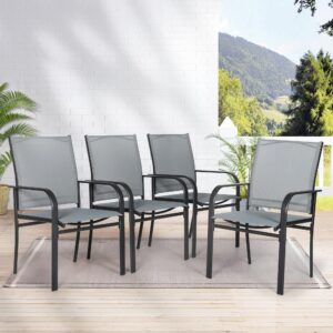 Incbruce Patio Chairs Set of 4, Textilene Fabric, Outdoor Dining Chairs Made of Steel Materials for Garden, Backyard, Lawn（Grey）