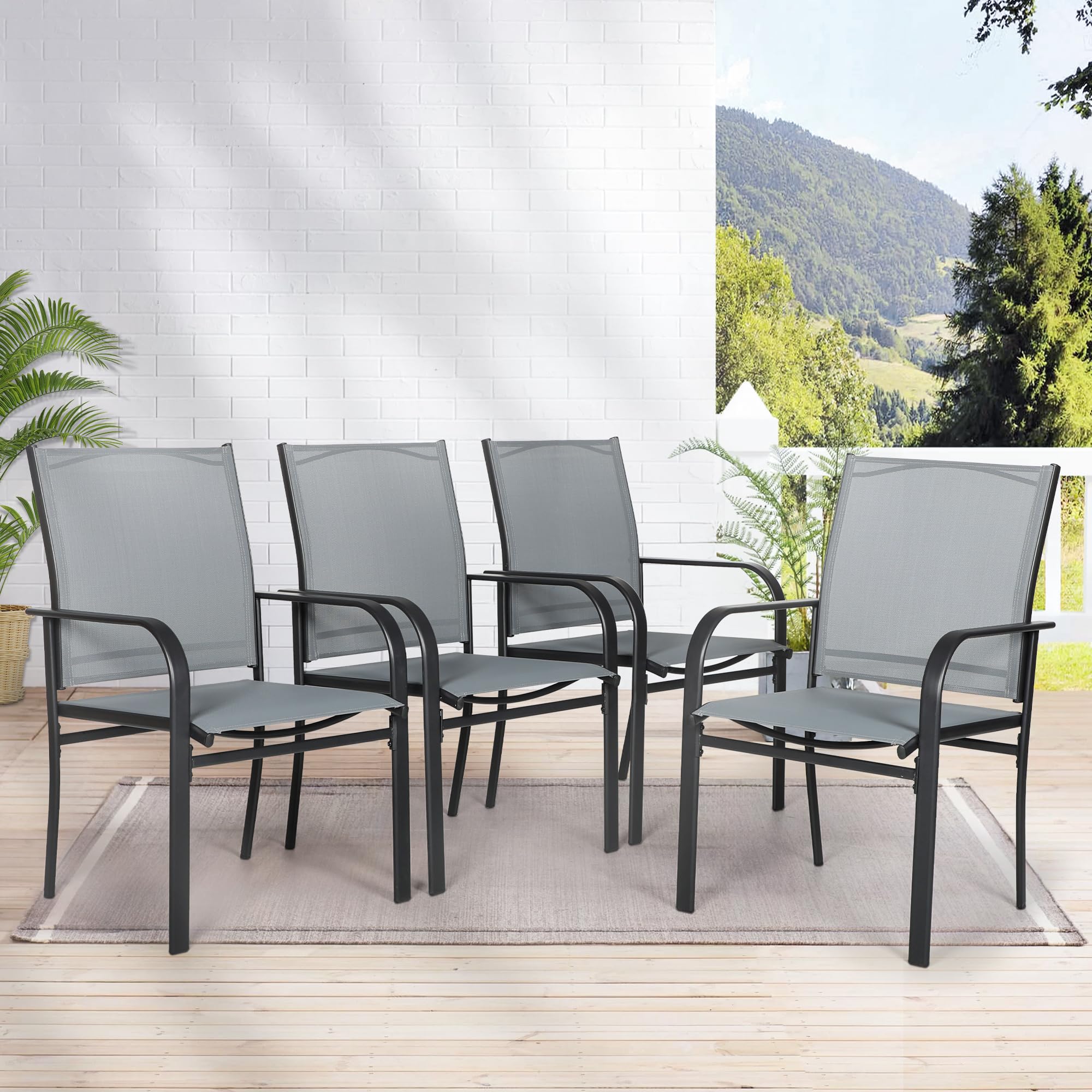 Incbruce Patio Chairs Set of 4, Textilene Fabric, Outdoor Dining Chairs Made of Steel Materials for Garden, Backyard, Lawn（Grey）