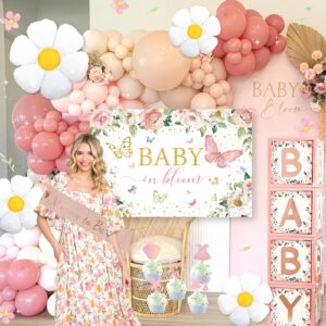 Daidle Baby in Bloom Shower Decorations, Girl Baby Shower Decorations Set with Cake Topper & Backdrop & Mom to Be Sash & Baby Box & Balloon Arch Kit, Floral Party Decorations, Pink Theme Decor