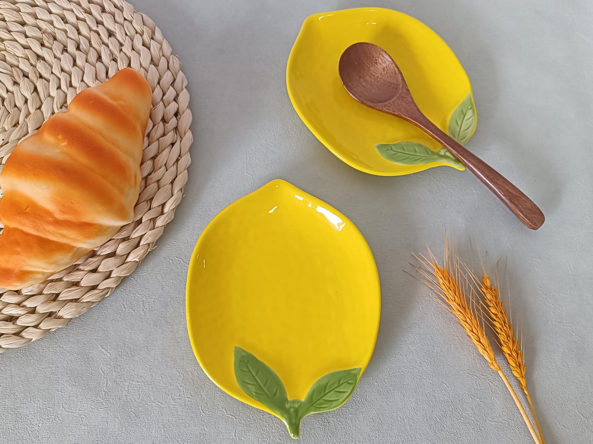 Ceramic Spoon Rest for Stove Top, Cute Spoon Rest for Kitchen Counter, Cooking Spoon Holder for Kitchen Counter, Utensil Rest for Spoon Spatula Ladle or Tong (Yellow Lemon)