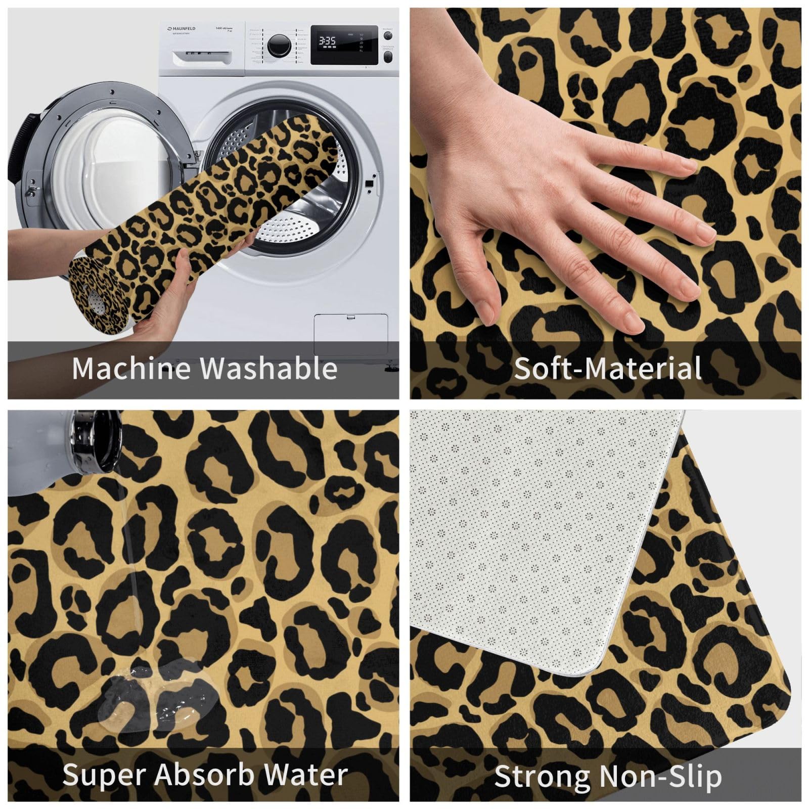 Jbofyee Brown Leopard Texture Area Rug Non-Slip Soft Microfiber Washable Inside Floor Mats Throw Rugs Carpet for Living Room Bedroom Office Dorm Home Decor, 36x24 Mat