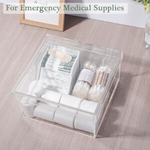 Yeeco Clear Acrylic Boxes with Lid Acrylic Storage Cube Containers with Lids, Plastic Square Boxes 7.92×7.92×3.93 Inches for Candy, Cotton Ball, Beads, Tiny Arts, Watches, Earring, Cosmetics