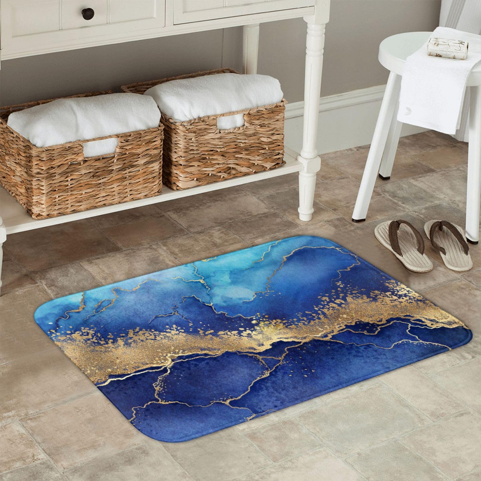 Jbofyee Blue Marble Area Rug Non-Slip Soft Microfiber Washable Inside Floor Mats Throw Rugs Carpet for Living Room Bedroom Office Dorm Home Decor, 36x24 Mat