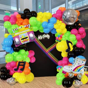 80s 90s party decorations 70s retro balloon kit with disco ball radio skate balloons for freaknik party decor disco dj music throwback birthdays, proms, back to the future,decades dance themed parties