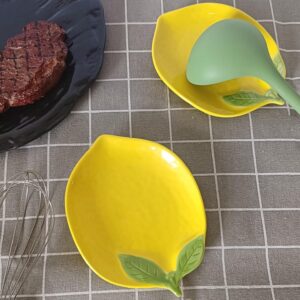 Ceramic Spoon Rest for Stove Top, Cute Spoon Rest for Kitchen Counter, Cooking Spoon Holder for Kitchen Counter, Utensil Rest for Spoon Spatula Ladle or Tong (Yellow Lemon)