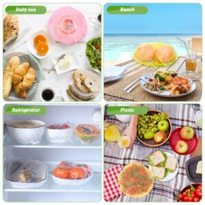 130Pcs Reusable Elastic Food Bowl Storage Covers, Sublaga Bowl Covers, Variety of 5 Translucent Stretchable Sizes and Colorful Dish Plate Covers, Alternative to foil, Plastic Wrap,BPA Free