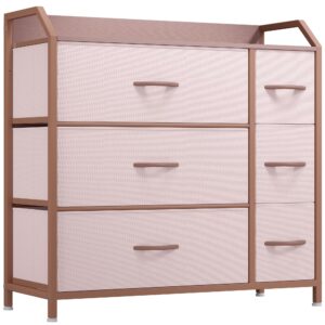 yitahome dresser with 6 drawers - fabric storage tower, organizer unit for bedroom, living room, hallway, closets (rose gold)