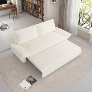 YESGIGA 70.1" Queen Pull Out Sofa Bed, 3-in-1 Convertible Sleeper Sofa with 2 Soft Pillows,Multi-Functional Velvet Loveseat Bed (Beige, 70.1")