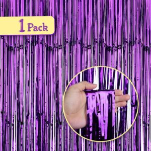 Mr. Pen- Metallic Foil Curtains, Purple Backdrop, 3.3 x 8.3ft, Purple Tinsel Backdrop, Foil Fringe Curtains Party Decorations, Tinsel Curtain Backdrop, Foil Curtain Backdrop, Birthday Door Decoration