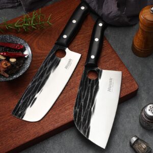 Huusk Knives Set, Serbian Chef Knife Set with Bag, Japanese Kitchen Knife Set, Hand Forged High Carbon Steel Knife Set, Full Tang Knife Set with Ebony Handle, Butcher Knife Set for Dad, Ideal Gif