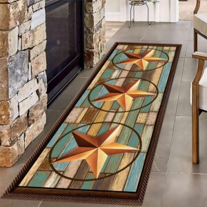 zclrug vintage runner rug, 2x7ft, texas retro style wooden board stars rustic, rustic farmhouse western non-slip floor rug, machine washable hallway door mat entry mat for living room kitchen