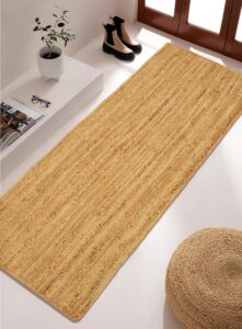 riangi jute rug runner - 2x10 runner rug, natural fiber hand woven rug for kitchen, bedroom or living room - boho farmhouse style 2x 10 foot runner rug, braided design area rug for floor decor