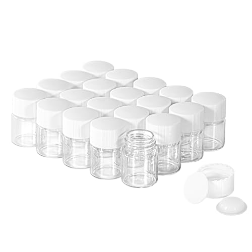 BKMAMLAB 5ml Clear Glass Vial 20pcs with white Screw cap and inner plug 20pcs, leak-proof Glass Bottle Sealed Sample Vials