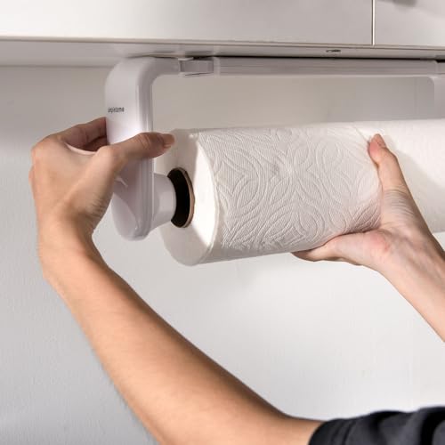 simpletome Paper Towel Holder ONE Hand Tear Adaptive Tension Arm Adjustable Length 9.4-11inch/24-28cm (White)