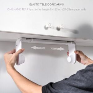 simpletome Paper Towel Holder ONE Hand Tear Adaptive Tension Arm Adjustable Length 9.4-11inch/24-28cm (White)