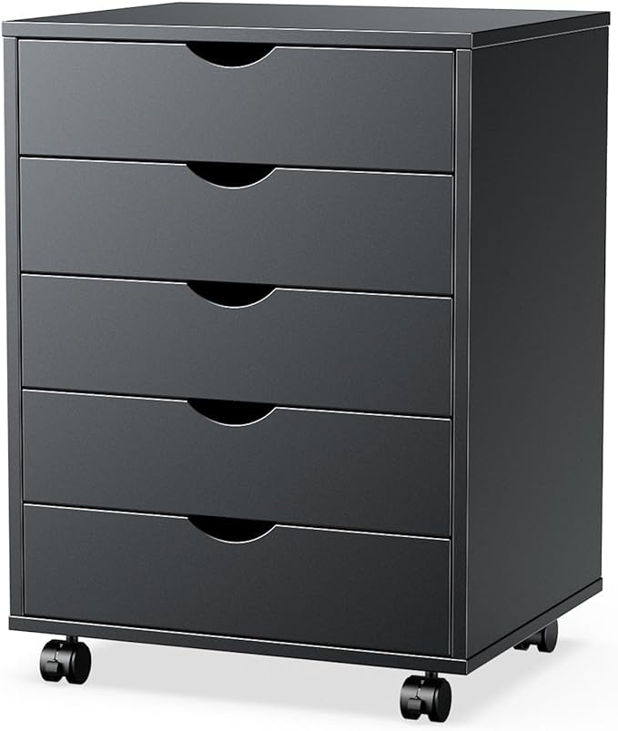 Joyfinity 5 Modern Wooden Floor Standing Drawer Chest with Wheels, 18.7L x 15.7W x 23.3" H, Multi-Function Home Storage Cabinet, Dressing Table, Office File Cabinet, Black