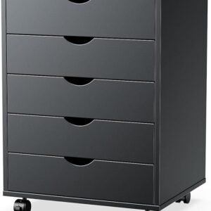 Joyfinity 5 Modern Wooden Floor Standing Drawer Chest with Wheels, 18.7L x 15.7W x 23.3" H, Multi-Function Home Storage Cabinet, Dressing Table, Office File Cabinet, Black