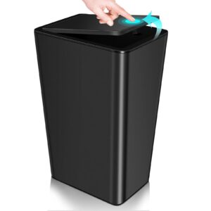 jinligogo bathroom small trash can with lid,10l / 2.6 gallon slim garbage bin wastebasket with pop-up lid for bedroom, office, kitchen, craft room, fits under desk/cabinet/sink/black