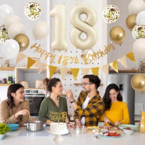 18th Birthday Decorations Sand White Gold,18th Birthday Balloons Beige Gold,Happy 18th Birthday Banner with Cake Toppers Number 18 Balloons for Girls Boys Birthday Party Decorations