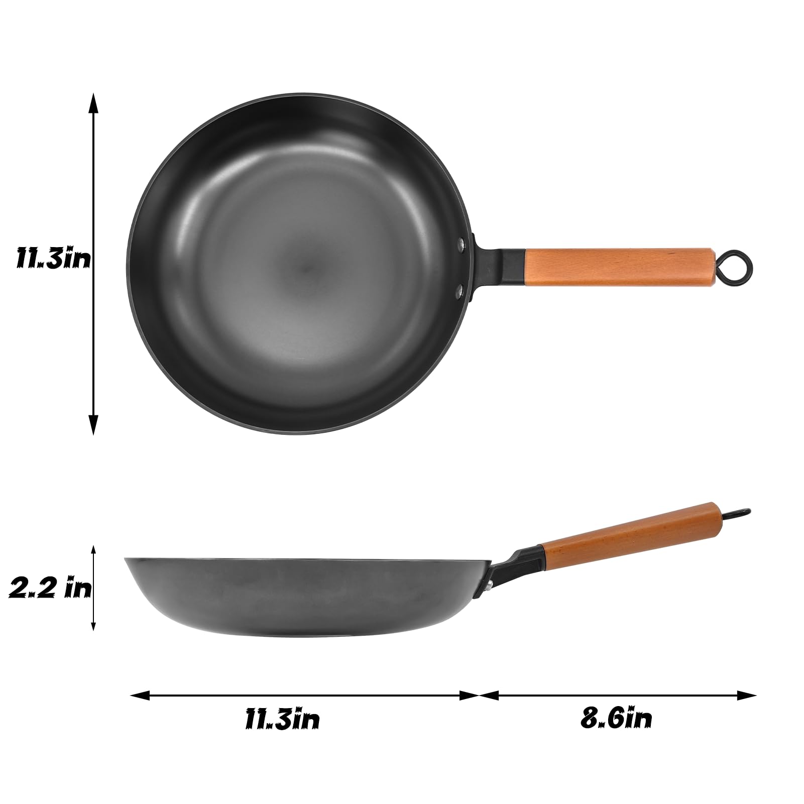 Cast Iron Frying Pan 11 Inch Nitriding Treatmentwith Wooden Handle Uncoated Process Frying Pan No Rust Healthy Cooking