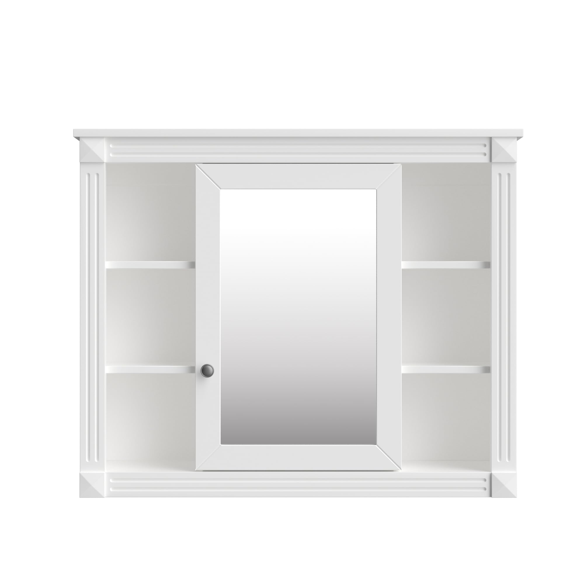 Merax Medicine Cabinet with Mirror, Wall Mount Bathroom Cabinet 35" x 28" Over Toilet Storage Cabinet Organizer with Door and Open Shelves, Mirrored Bathroom Wall Cabinet