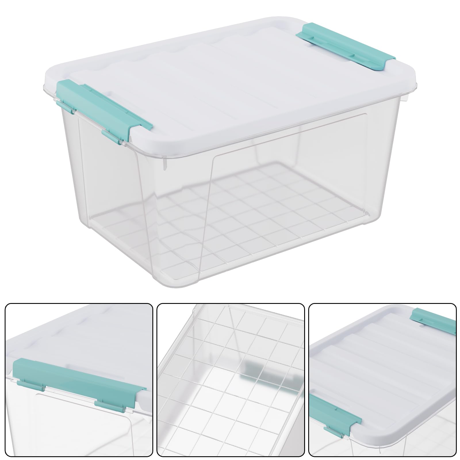 CadineUS 4-pack 20 Liter Plastic Latching Boxes, Clear Storage Totes with Lids