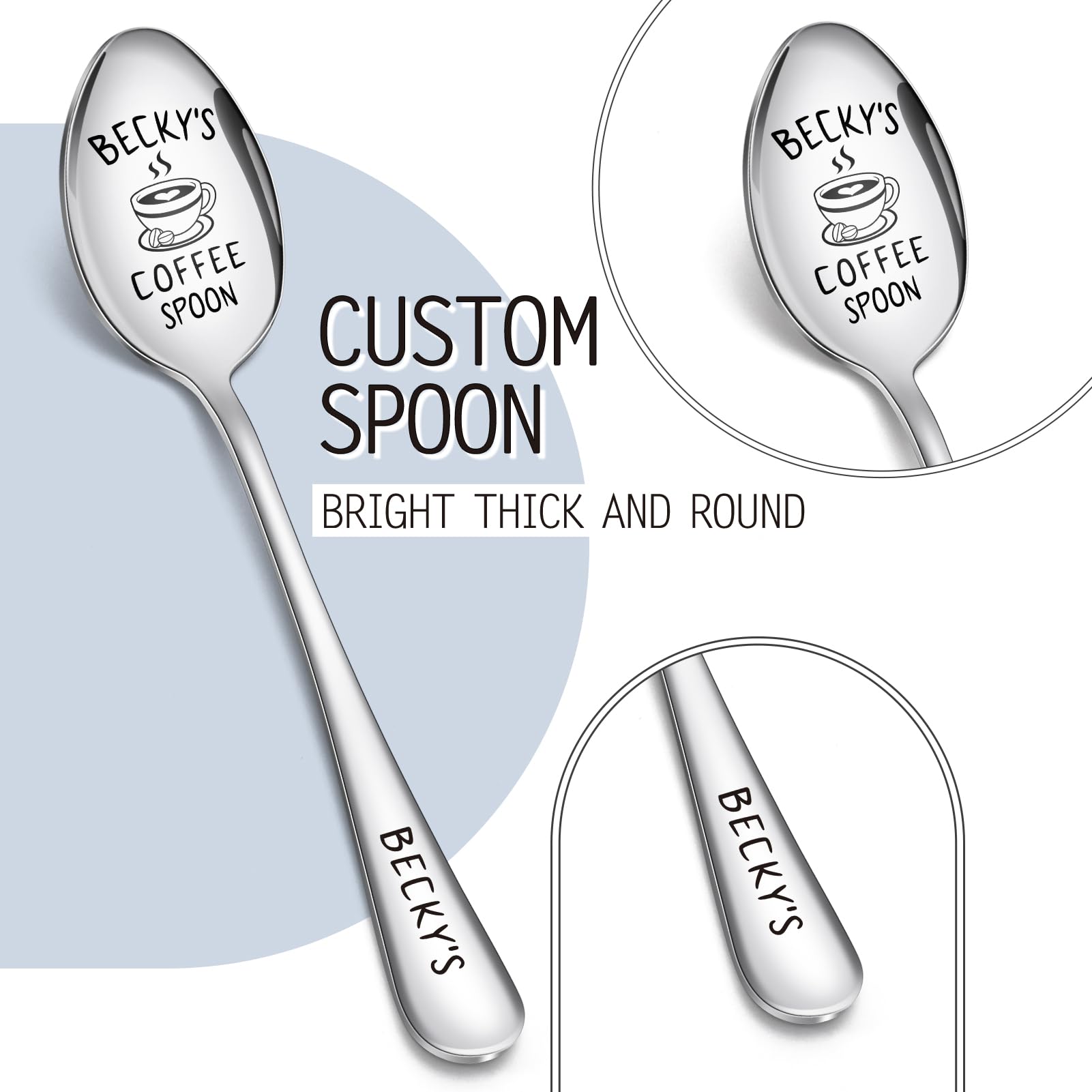 Angirlish Personalized Coffee Spoons, Engraved Name Stainless Steel Spoons, Coffee Tea Lover Gifts for Husband Wife Couple, Birthday Anniversary Christmas Gifts, Mirror Finished & Dishwasher Safe