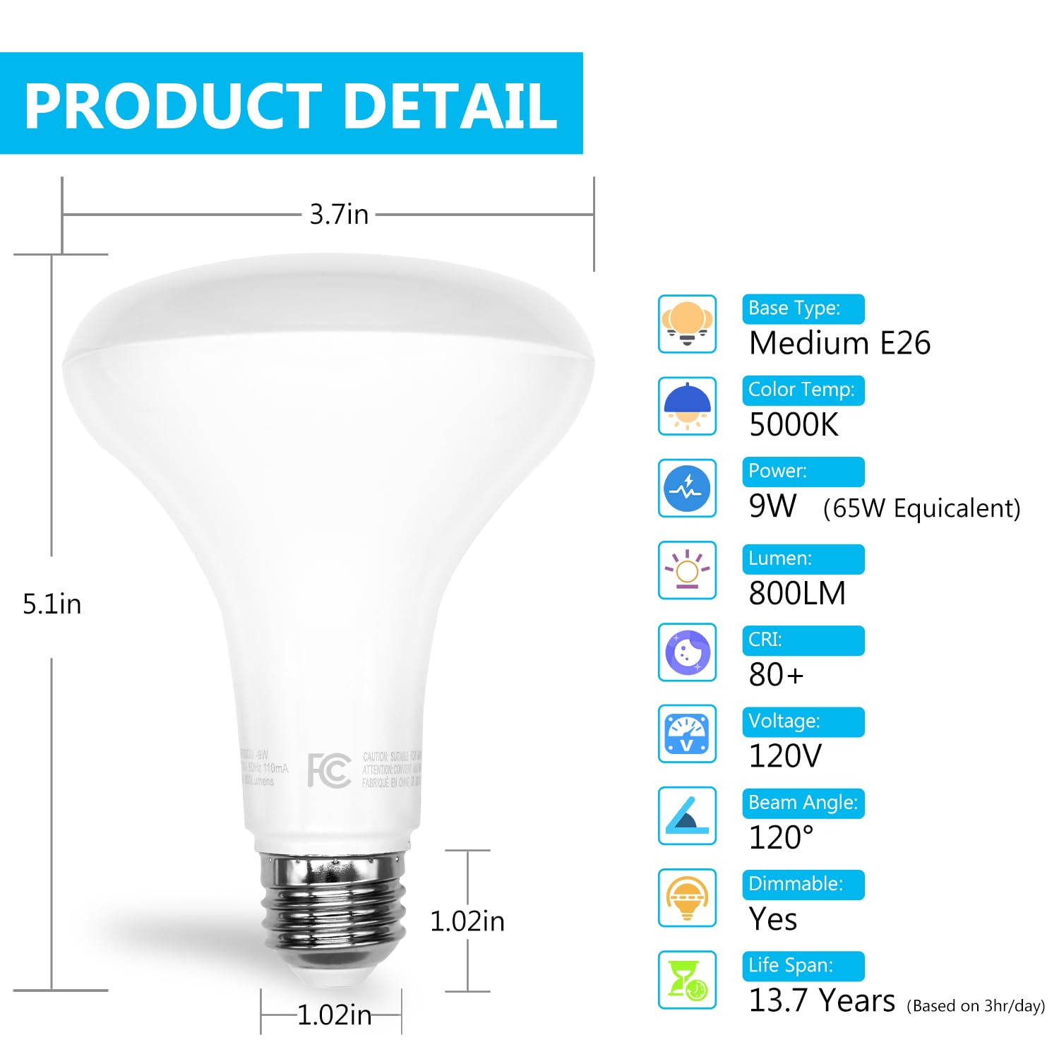 DAYBETTER BR30 LED Light Bulbs Indoor Flood Light, 6Pack 5000K Daylight White LED Bulb 65W Equivalent, Dimmable, E26 Base, 800LM, LED Recessed Can Bulb for Living Room Bedroom Dining Room Bathroom